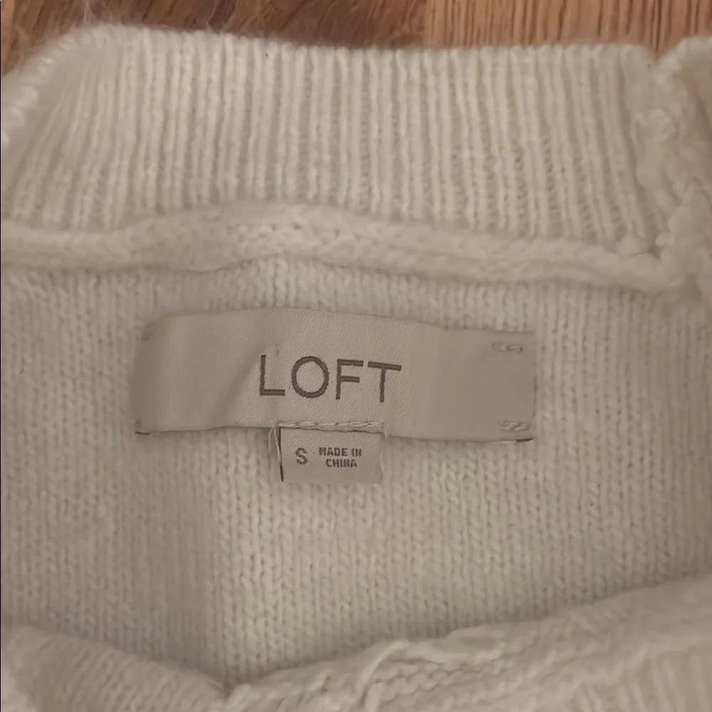 LOFT Cream Cable Knit Crew Neck Sweater - Picture 2 of 3